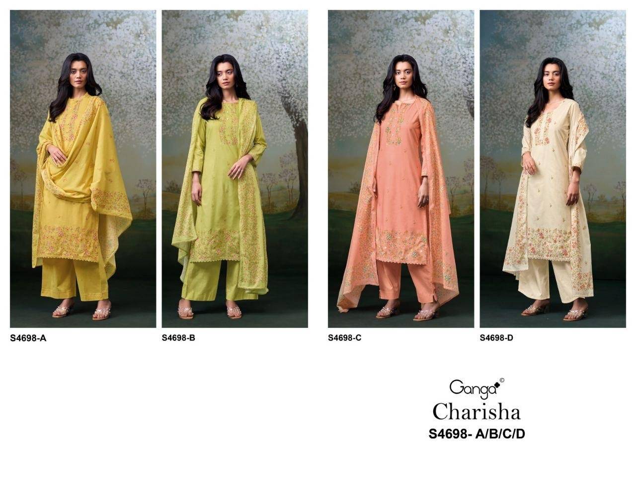 CHARISHA 4698 By Ganga Fashion 4698 A TO 4698 D Beautiful Festive Suits Stylish Colorful Fancy Casual Wear & Ethnic Wear PREMIUM COTTON Dresses At Wholesale Price